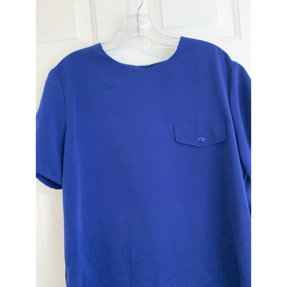 Maggie Sweet Blouse Top Size L Large Blue Short Sleeve Pocket USA - Picture 5 of 13